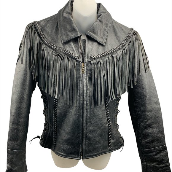 Himalaya Moto Bike Fringe Western Leather Jacket SZ 8 - Picture 1 of 11